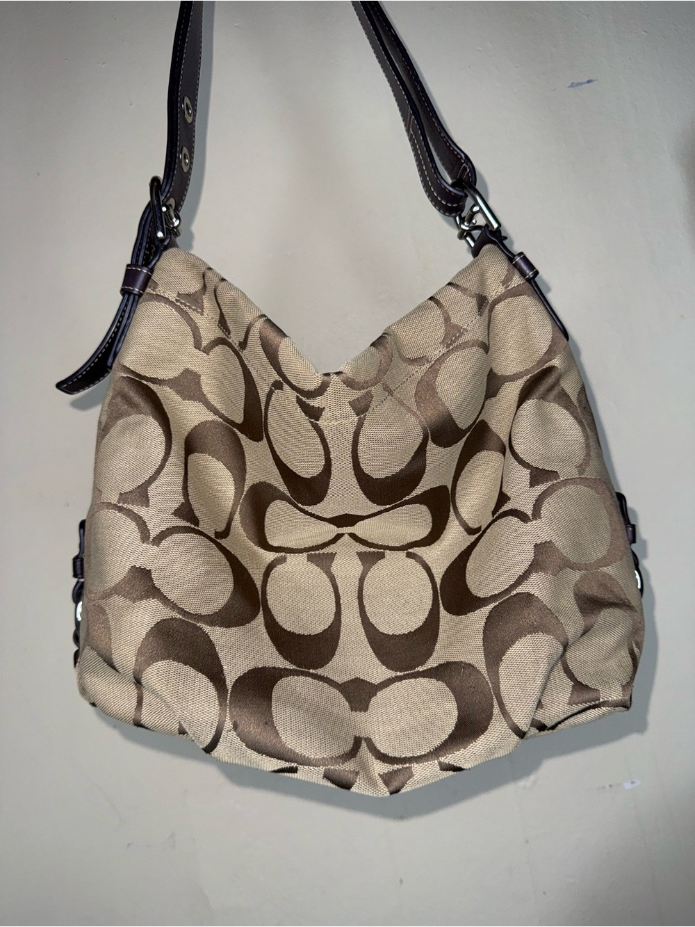 Coach Khaki and Brown Signature Hobo Bag